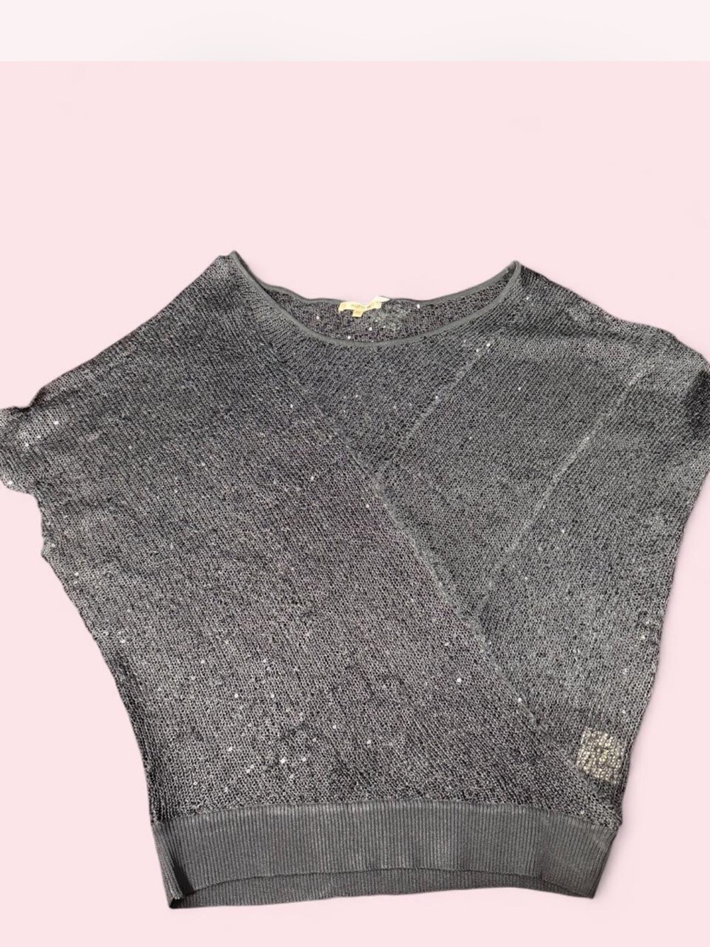 Women's Metallic Charcoal Short Sleeve Knit Pullover